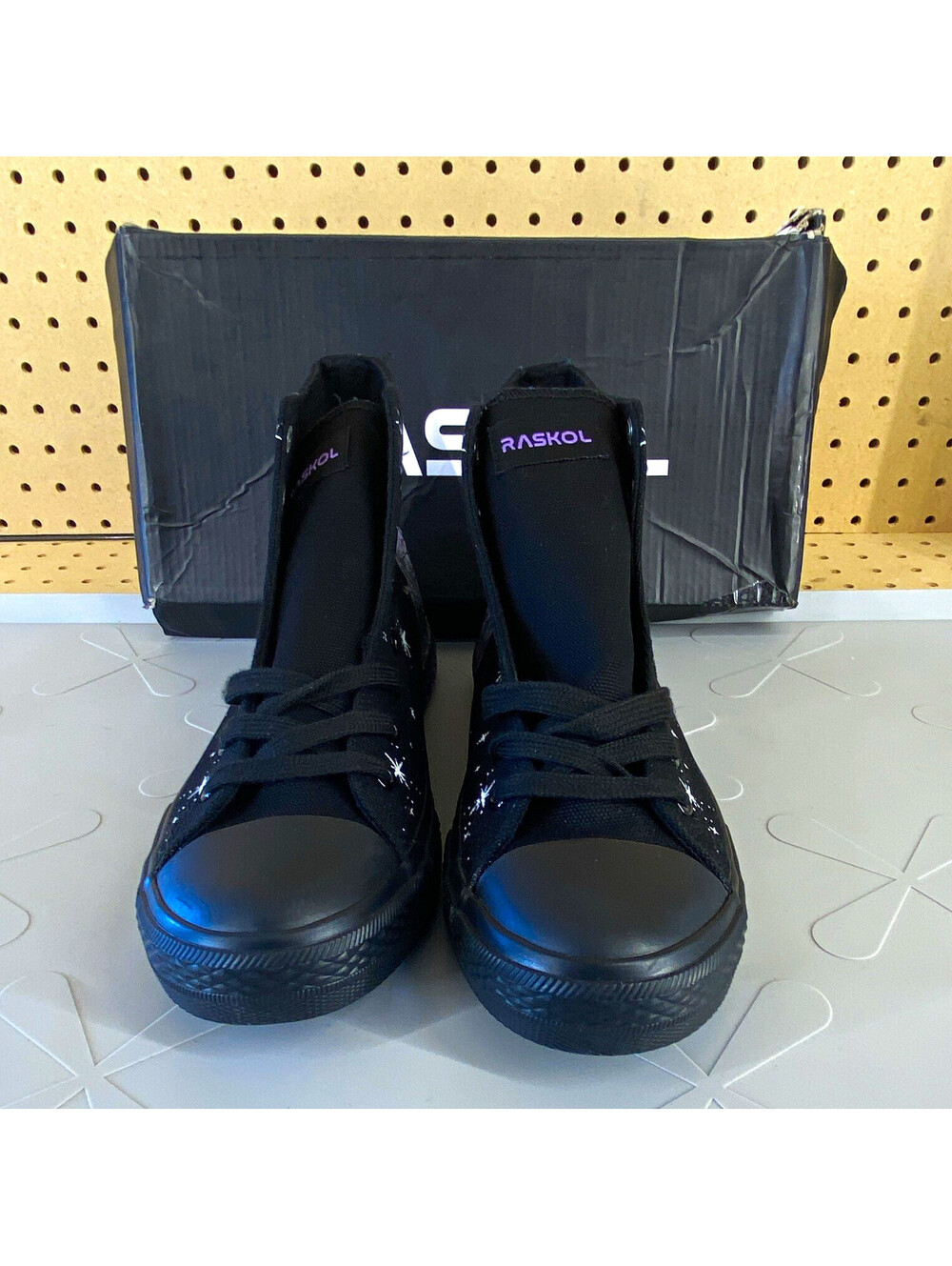 RASKOL Men's Black Purple White Canvas High-Top Lace-Up Skull Sneakers US 9.5